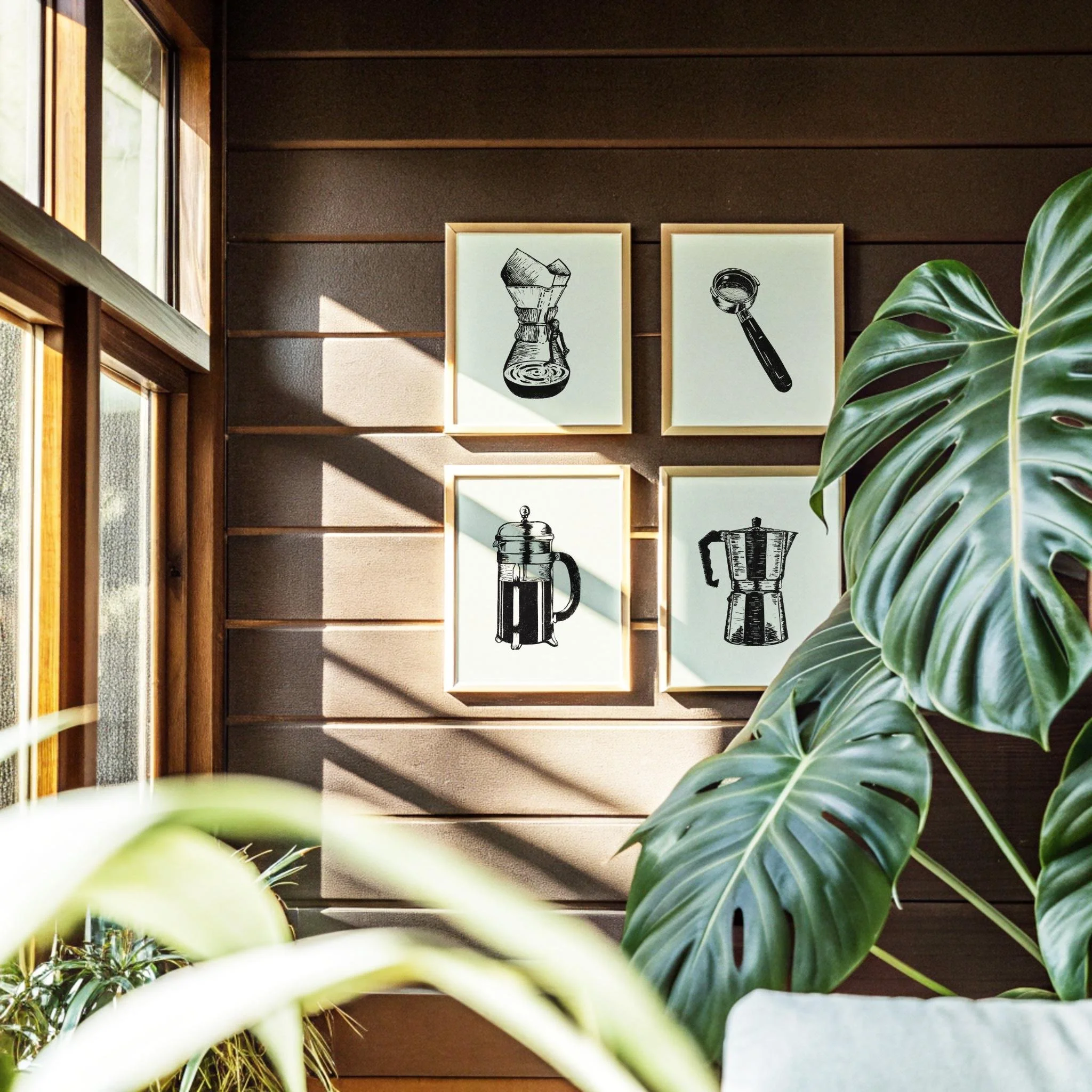 Coffee wall art set of 4 fine art prints from original lino carvings