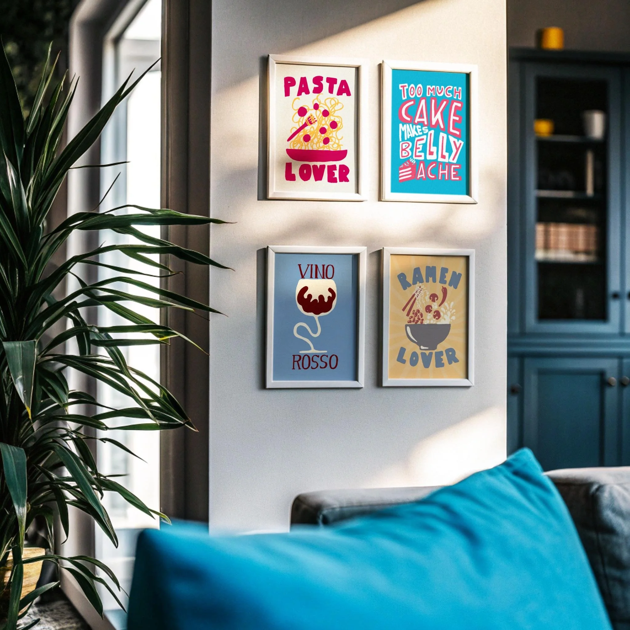 Kitchen wall art set of 4 – hand-drawn fine art prints with customization