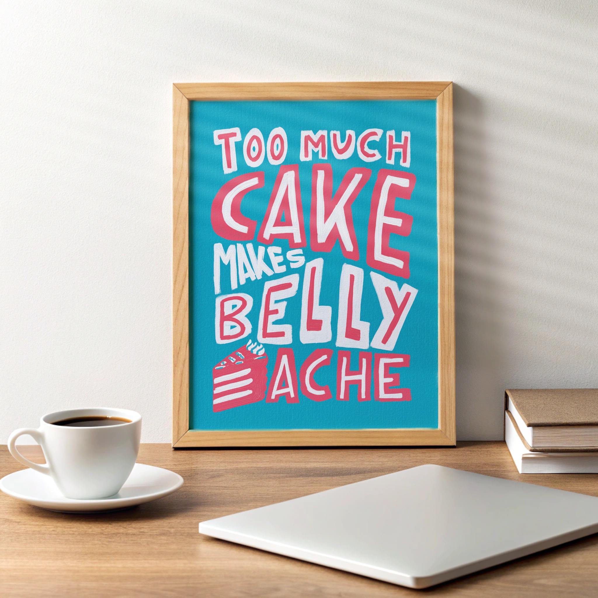 Humorous cake and baking wall art print from a hand-drawn original artwork