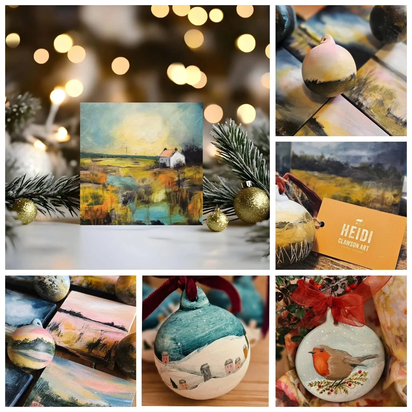 Montage of cards and christmas bauble in festive setting