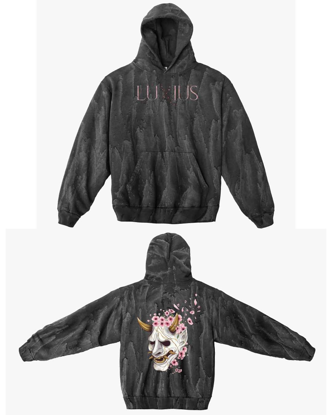 "Sakura Mask" Oversized Hoodie- Drip Dyed Black