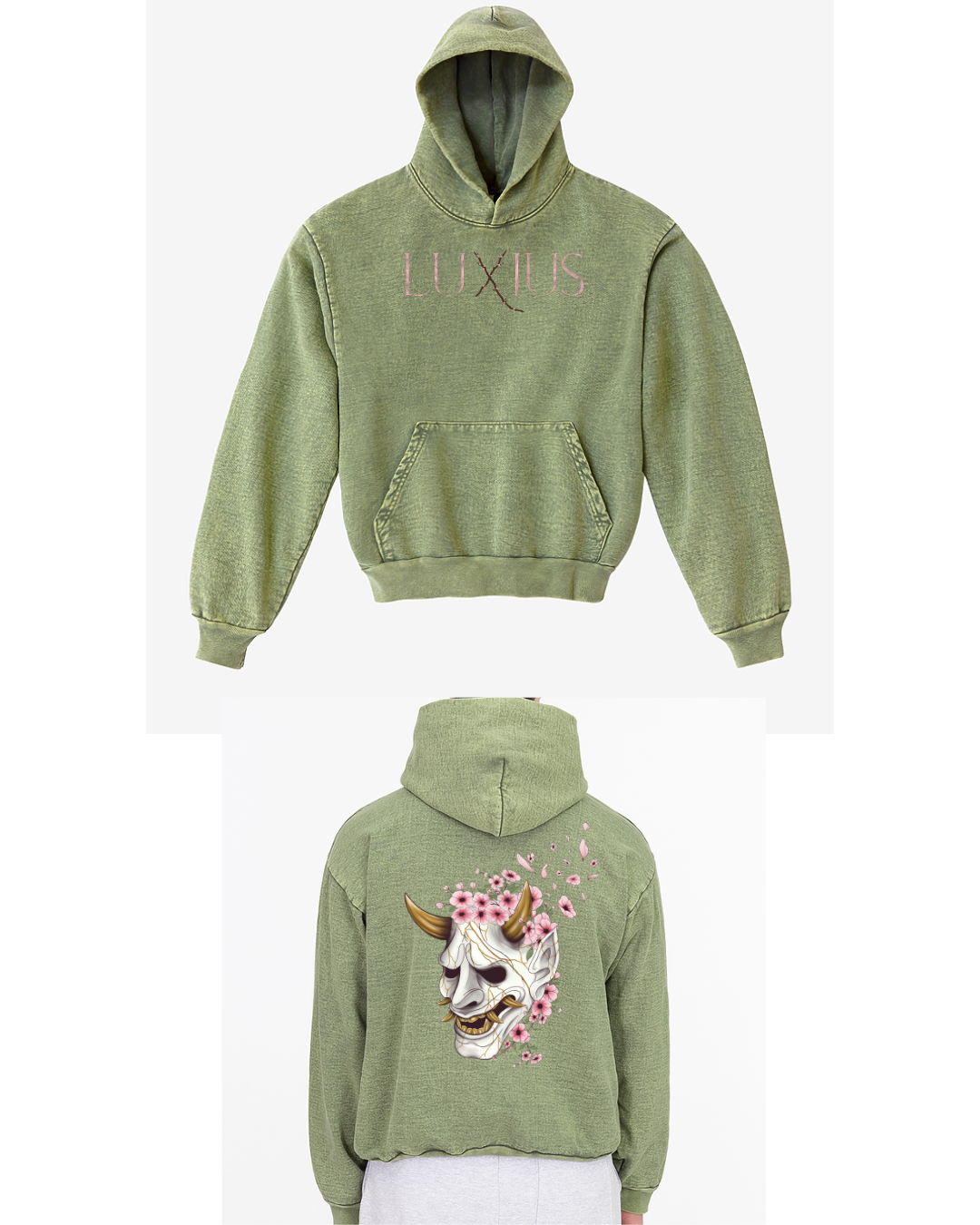 "Sakura Mask" Oversized Hoodie- Mineral Wash Green