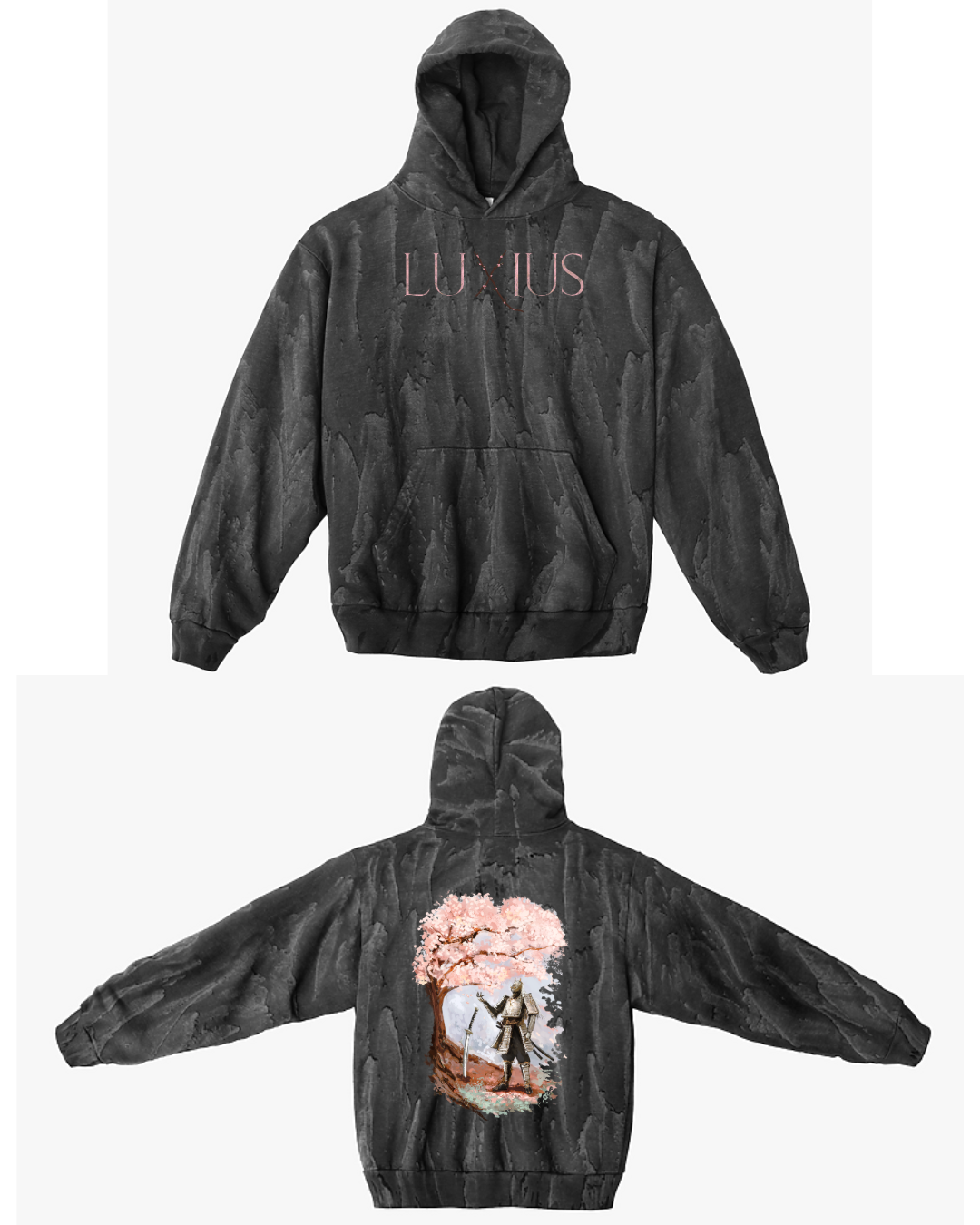 "Sakura Tree" Oversized Hoodie- Drip Dyed Black