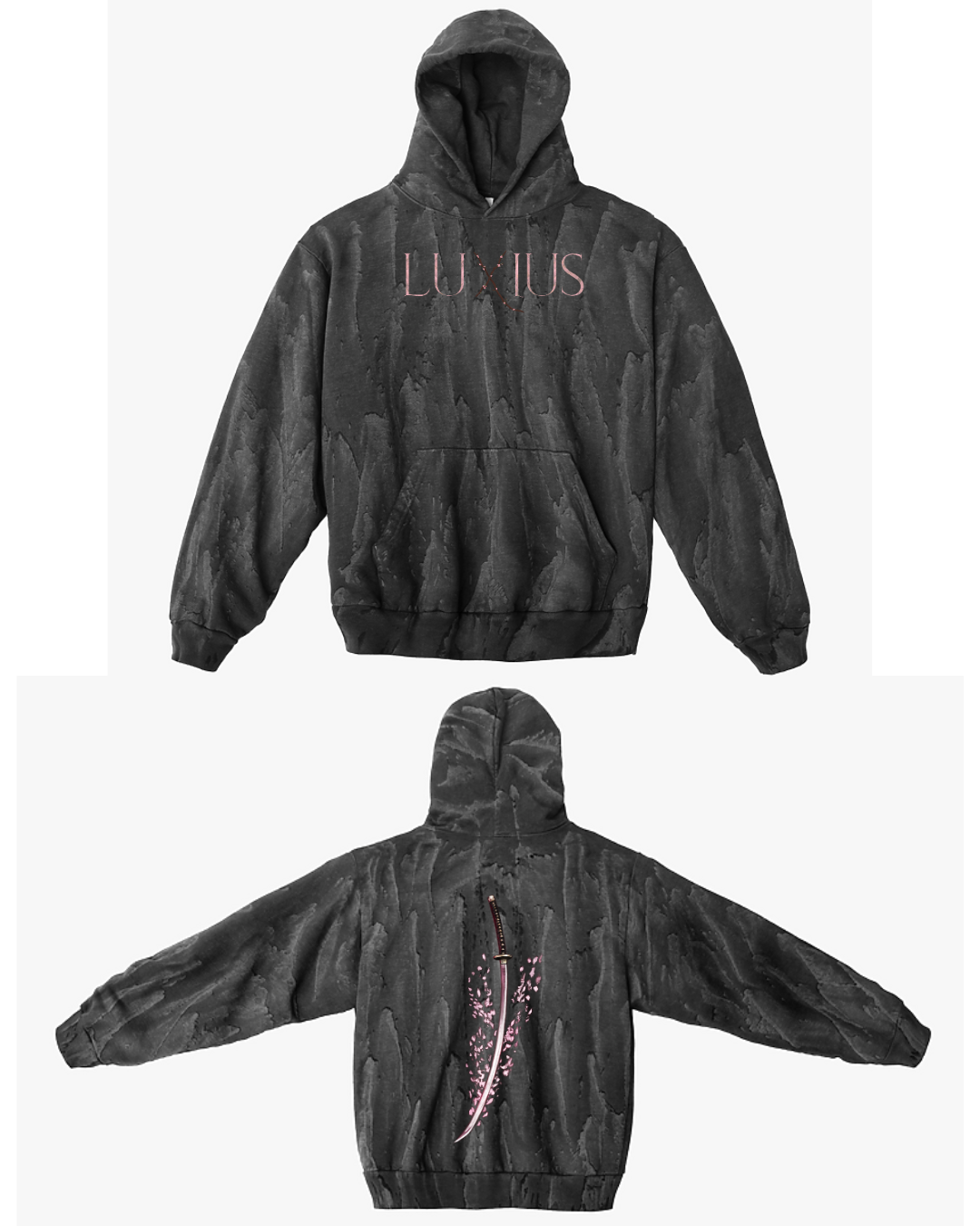"Sakura Sword" Oversized Hoodie- Drip Dyed Black