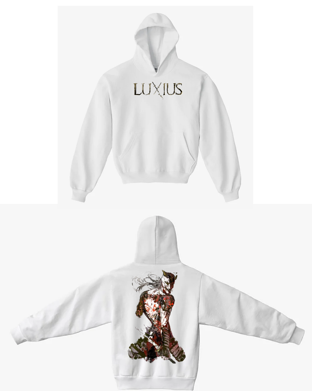 Tatted Samurai Oversized Hoodie- White