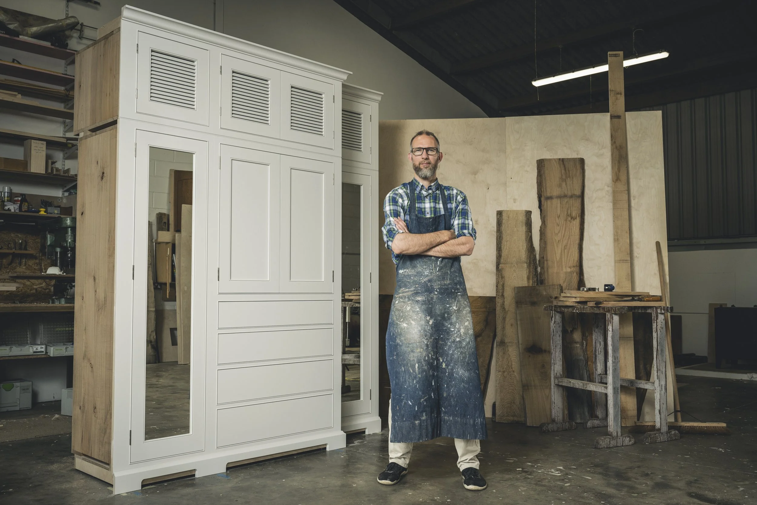 Free standing solid wood painted cabinet.