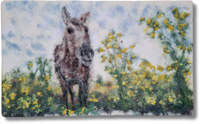 Ich liege in der Wiese,
Filz auf Akustikplatte, 56 x 35 cm,
1100.-