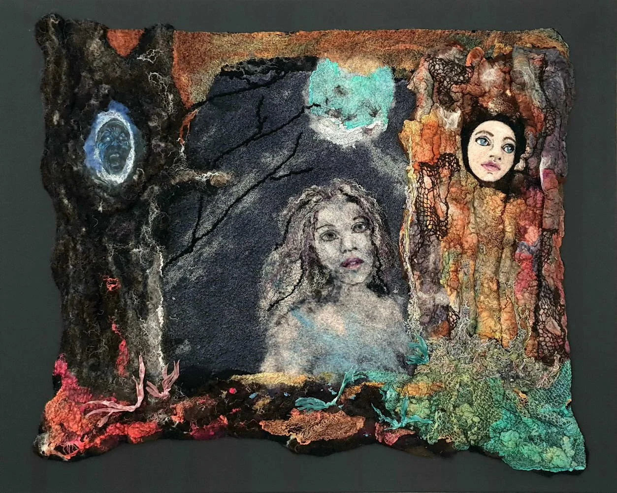 To the Moon, felt painting on stretcher frame, 100 x 80 cm