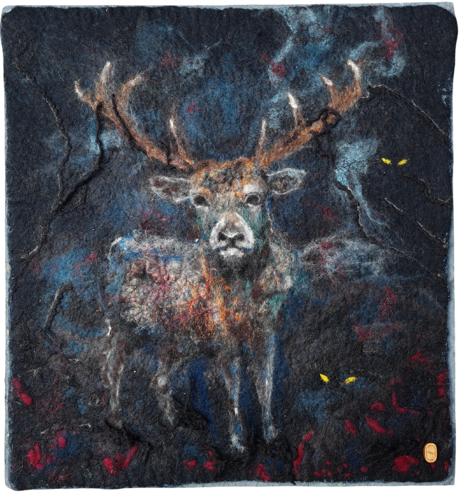 Wolfsstunde, Filz auf Akustikplatte, 35 x 35 cm, 800.-