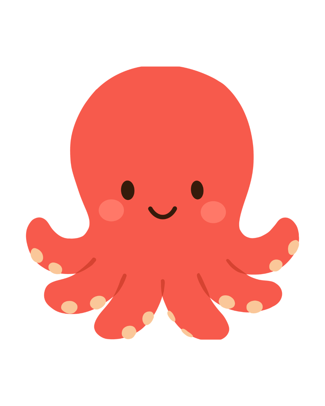 Cute cartoon octopus with a smiling face and pink cheeks