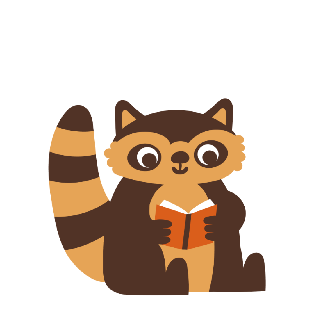 illustration of a raccoon reading a book