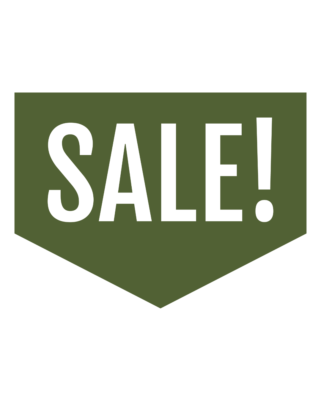 Green sale sign with large white text reading 'SALE!' in uppercase letters.