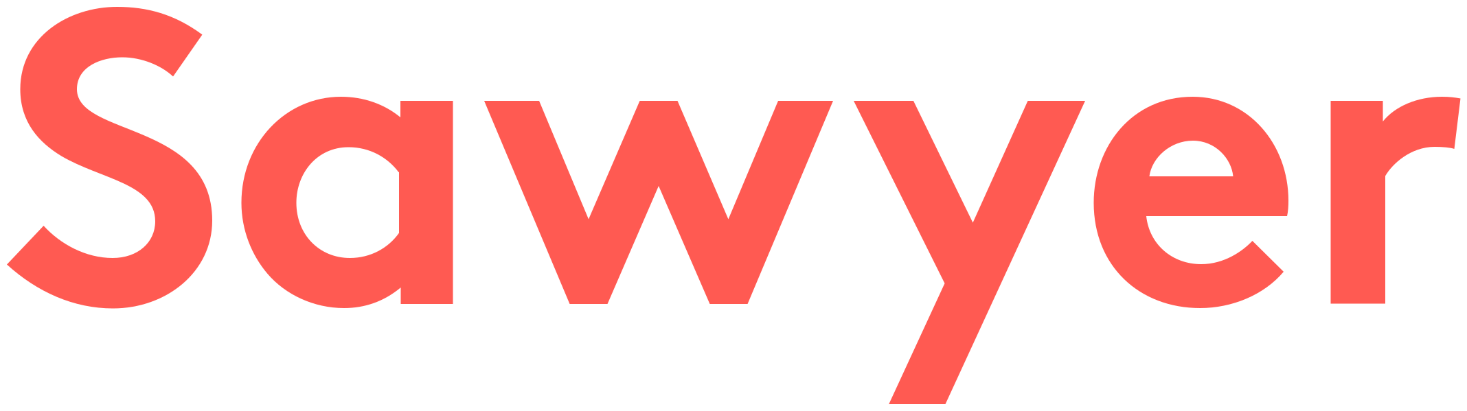 Red text on a transparent background spelling the word 'Sawyer' in a large, bold font.