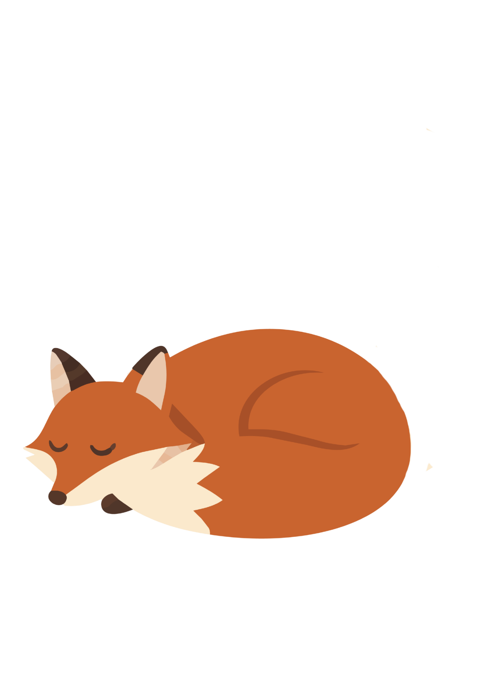 Cute, cartoon-style sleeping fox curled up with eyes closed, resting peacefully.