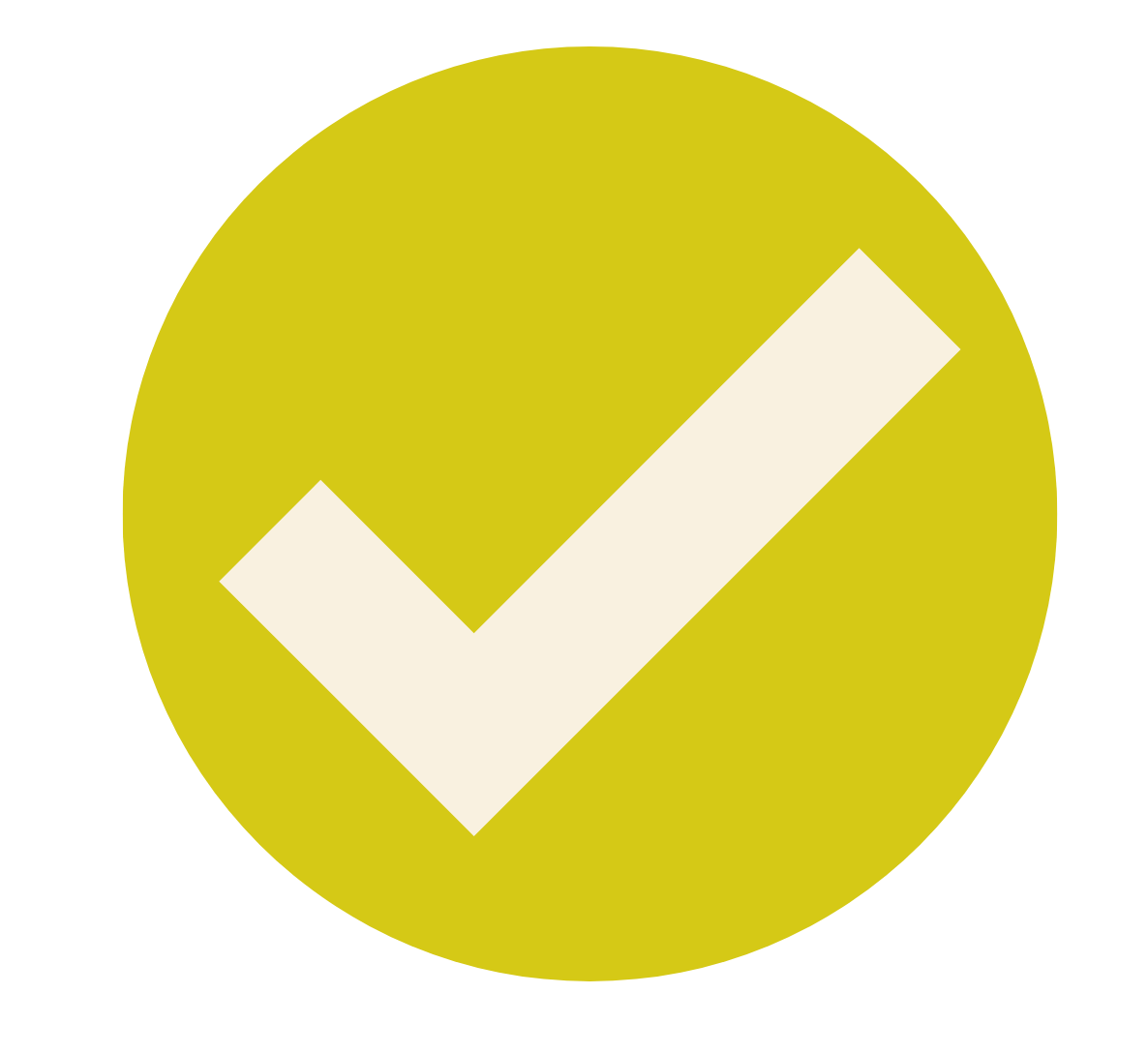 Yellow circular button with a white check mark in the center.