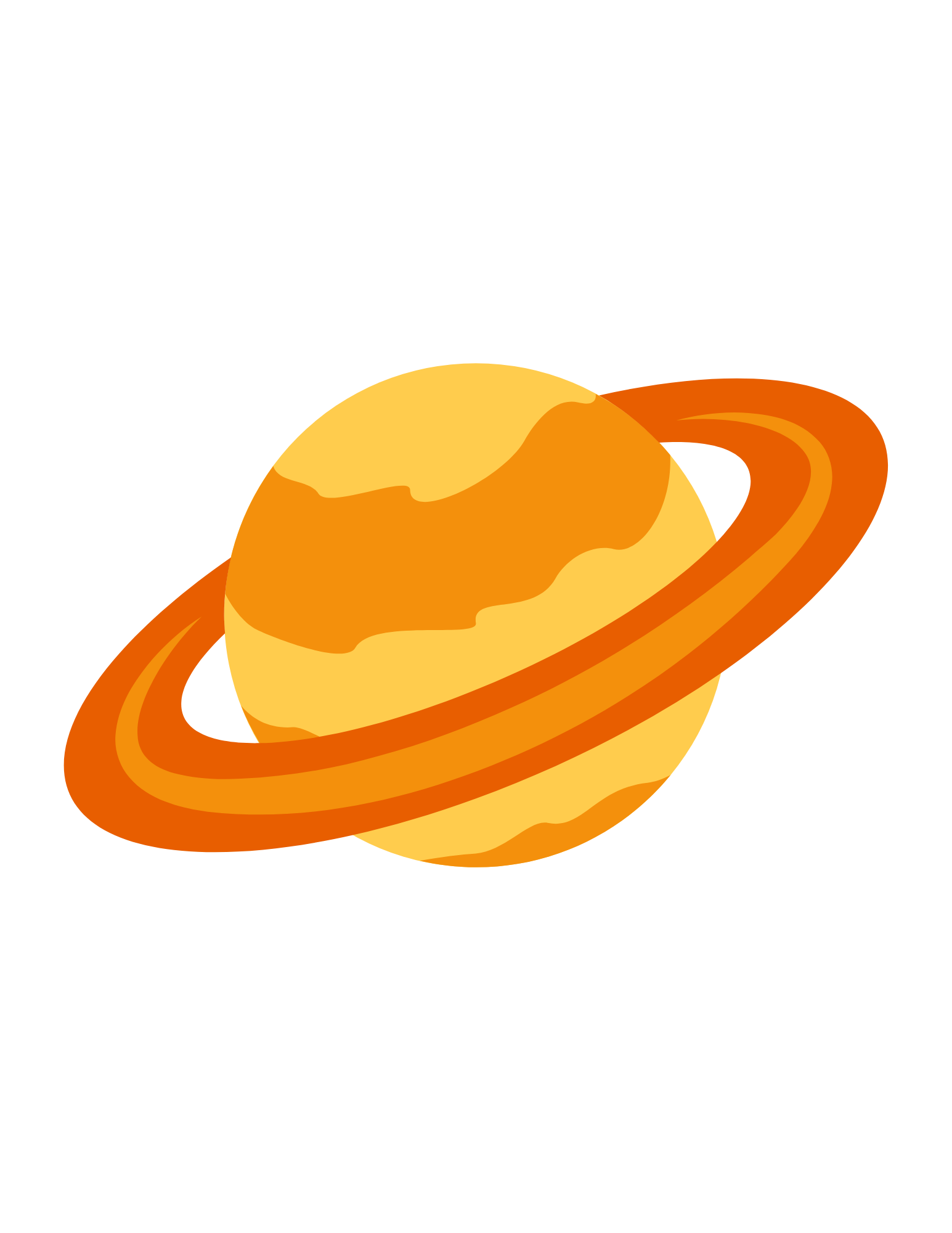 Illustration of a planet with rings, resembling Saturn, depicted in yellow and orange colors.