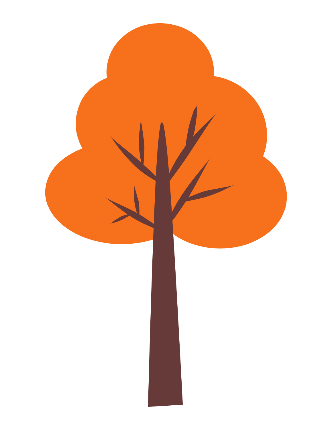Illustration of a tree with orange foliage and a brown trunk.