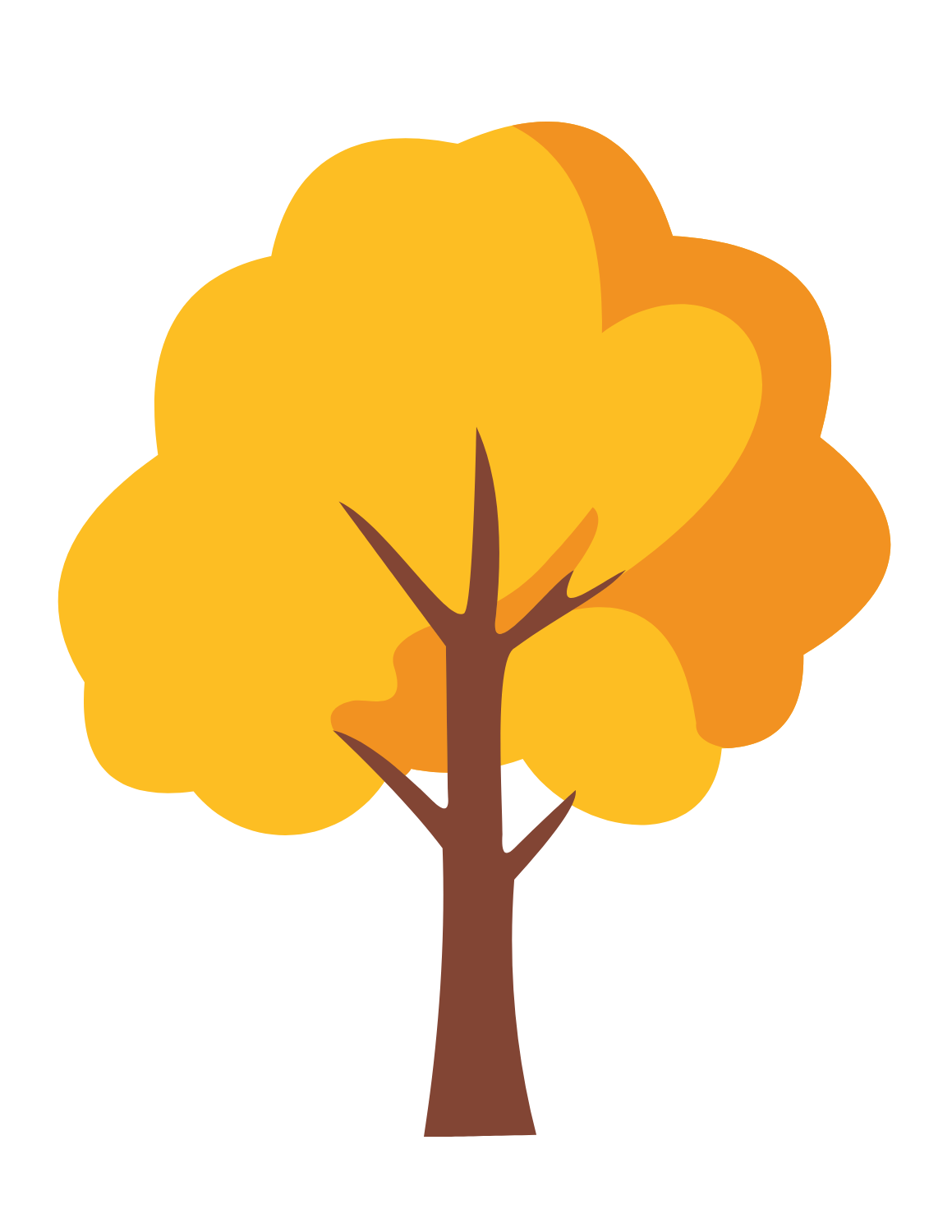 Cartoon illustration of a tree with yellow and orange foliage and a brown trunk.