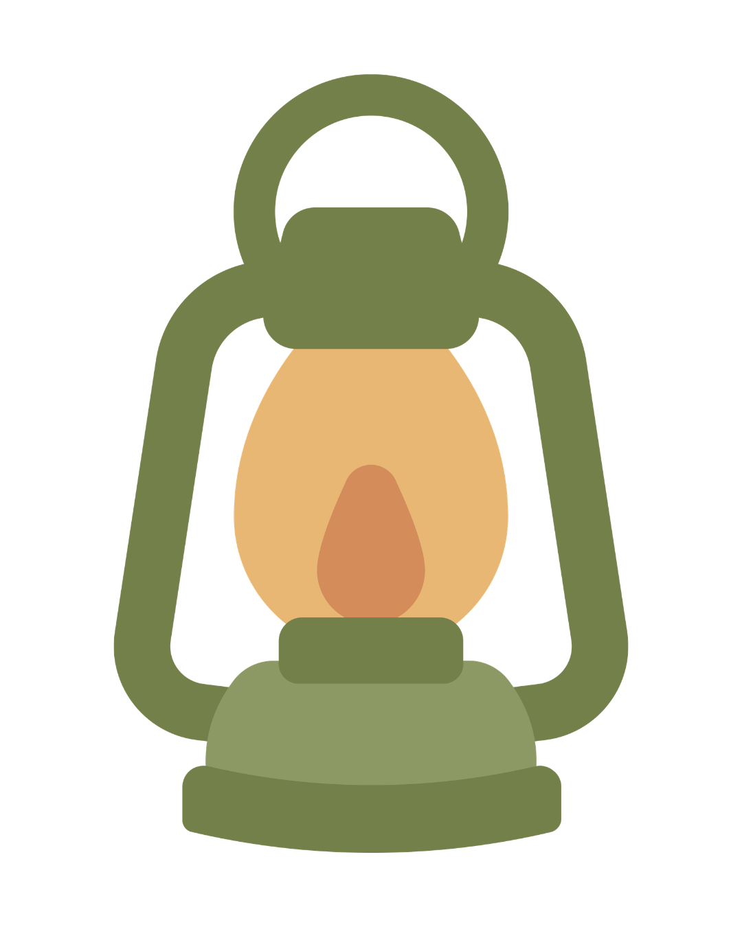 Illustration of a vintage green camping lantern with a brownish-orange bulb.