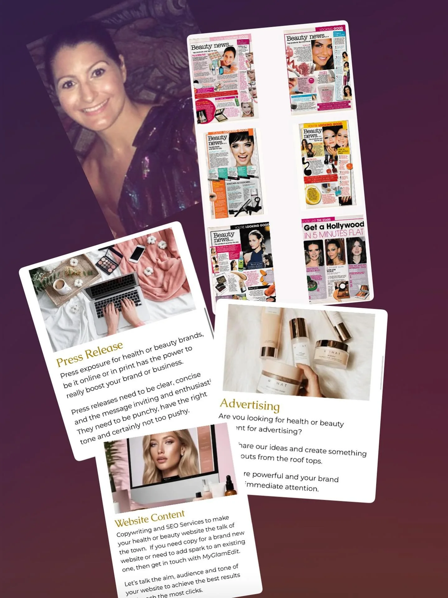 Myglamedit at the 🩷 of eye catching copy for magazines , social media , advertising , website content and press releases. If you are looking for health or beauty content let&rsquo;s have a chat, share our ideas and I will captivate your audience and
