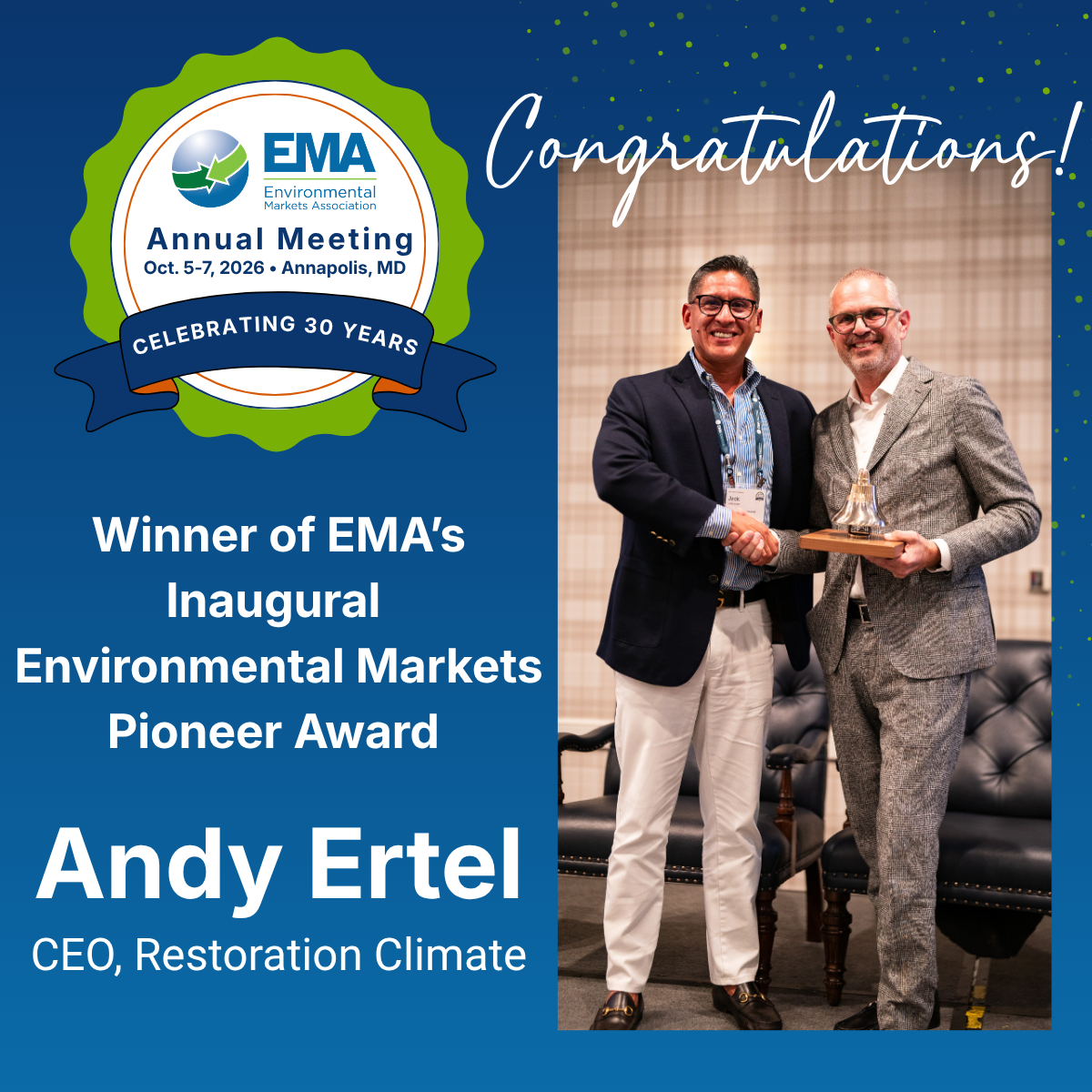 Andy Ertel Named First Recipient of EMA’s Environmental Markets Pioneer Award