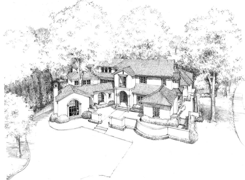 Hand-drawn front elevation of the Golf Residence