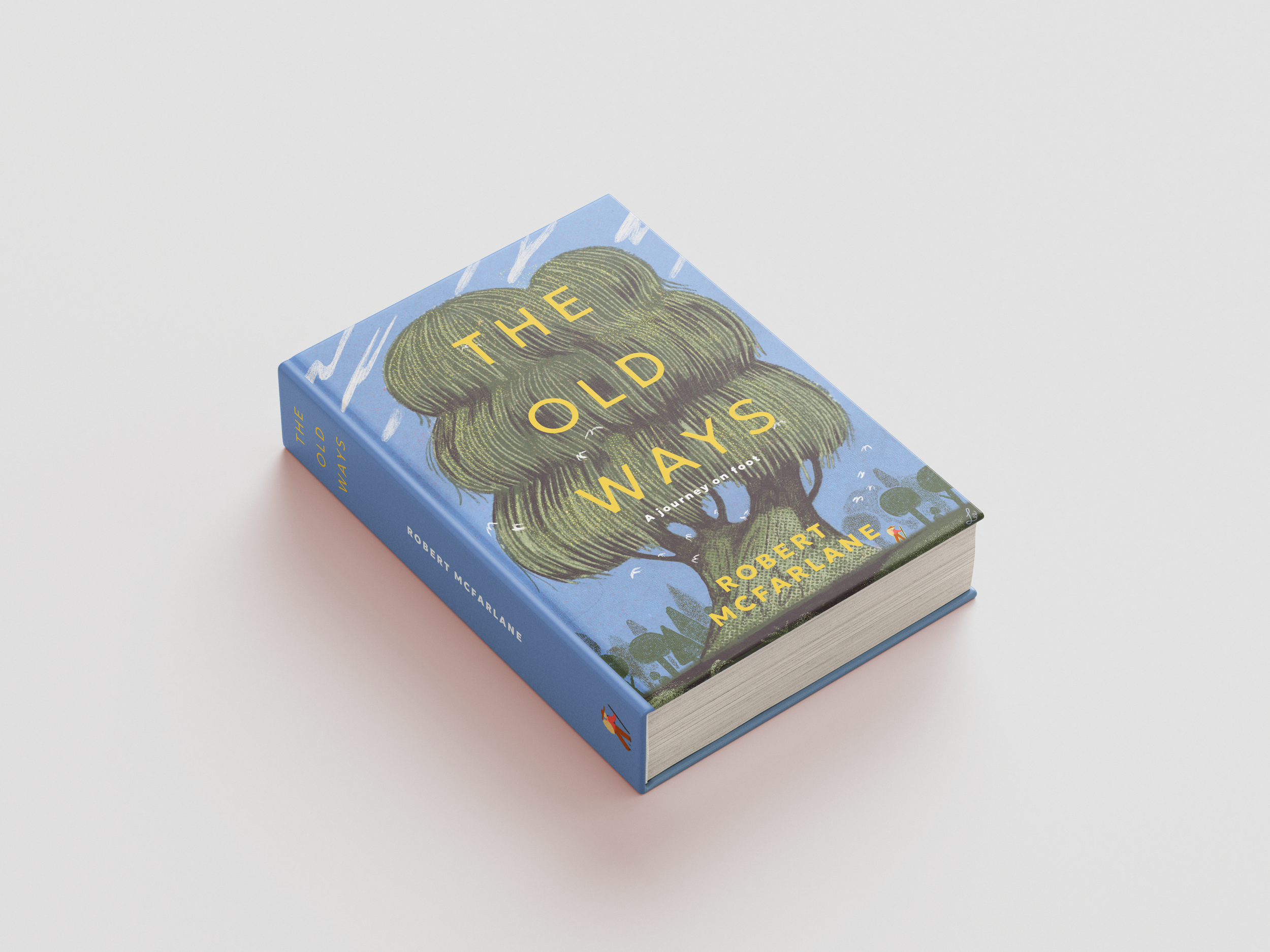 Livre intitulé 'The Old Ways' de Robert McFarlane avec une couverture illustrée d'un arbre stylisé sur fond bleu.
