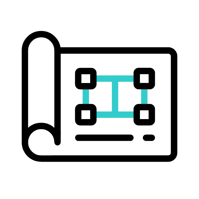 Diagram of a rectangular blueprint with interconnected squares and lines, partially rolled out.