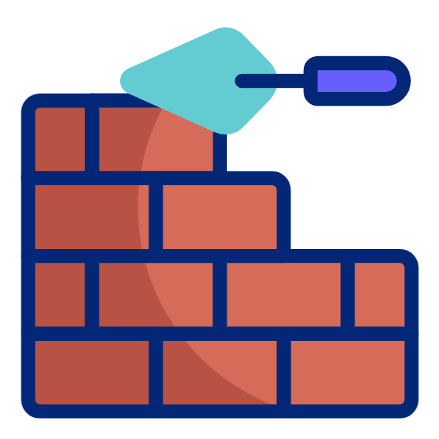 A cartoon-style brick wall with a trowel above it.