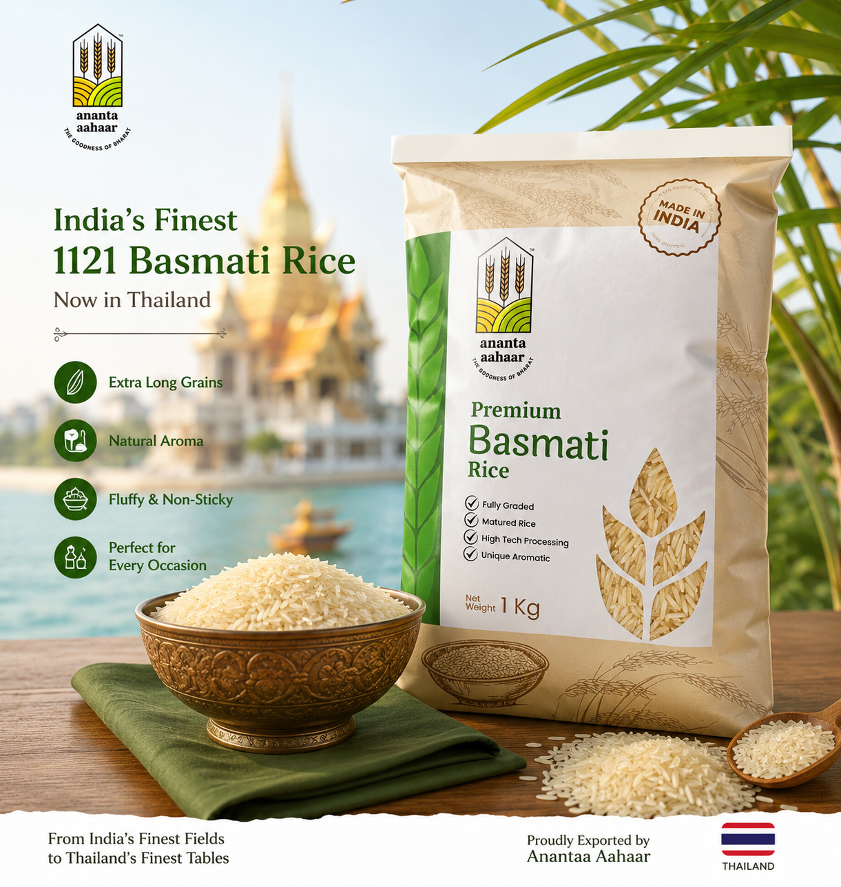 Premium 1121 Golden Sella Basmati Rice – long-grain, aromatic, export-quality basmati rice from India for Thailand