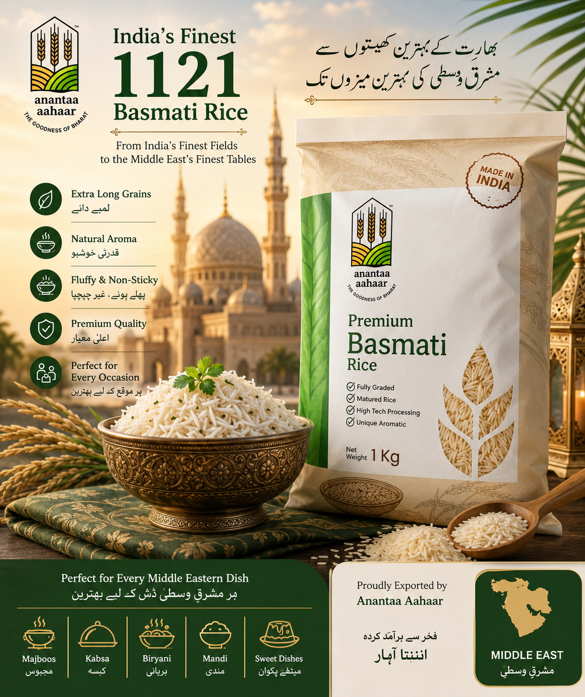 Premium 1121 Golden Sella Basmati Rice – long-grain, aromatic, export-quality basmati rice from India for Middle East Region