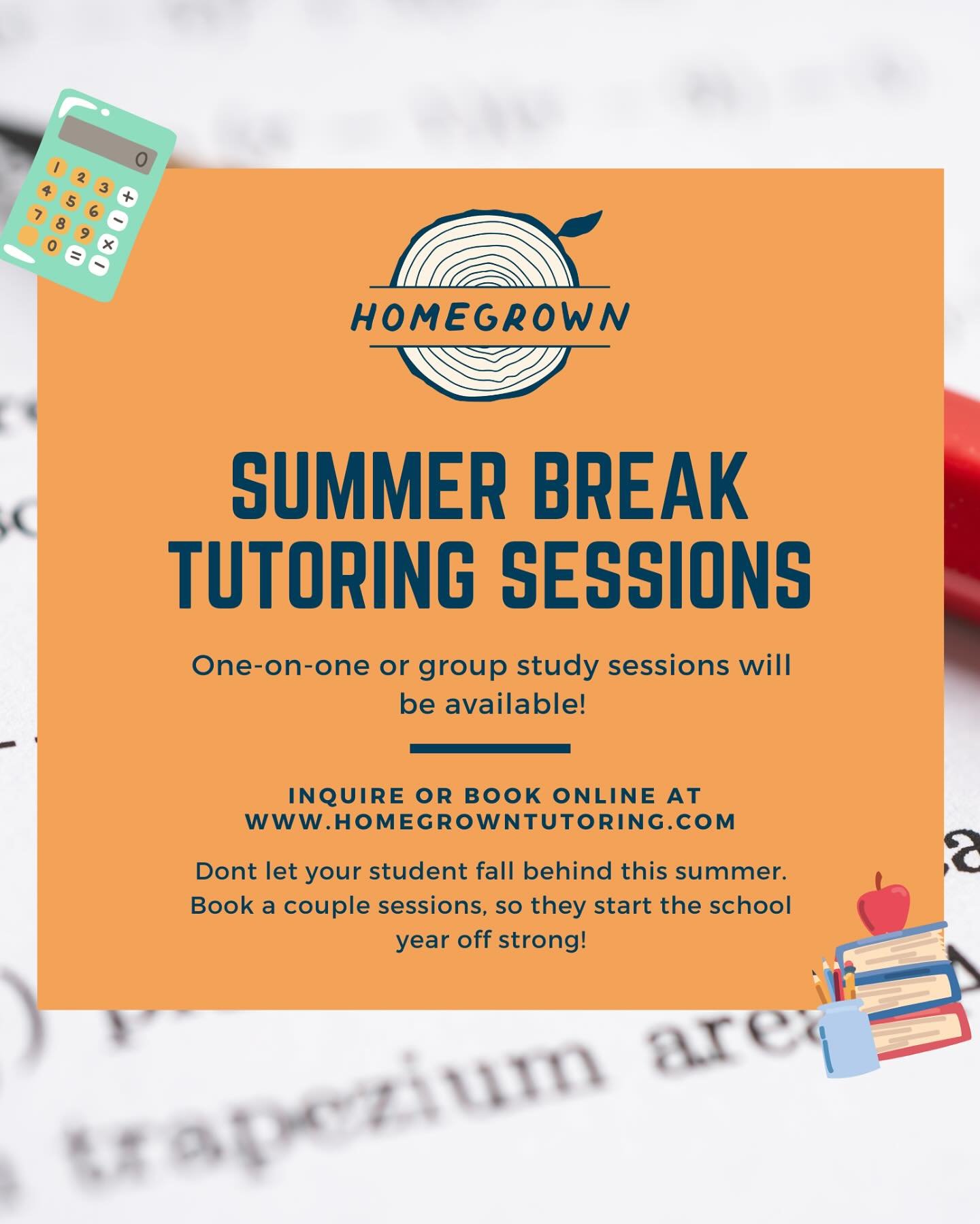 Summer break is coming soon! Don&rsquo;t let your student fall behind and forget what they learned this past school year. Book with me to ensure your students review what they learned AND introduce them to the new concepts they will be learning in th