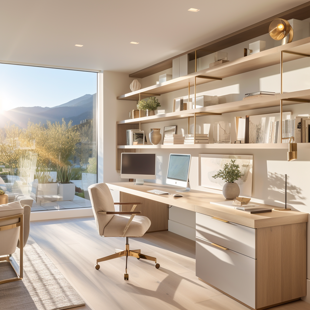 Light-filled, organised home office workspace representing clarity, stability, and a freelance business that feels easier to manage.