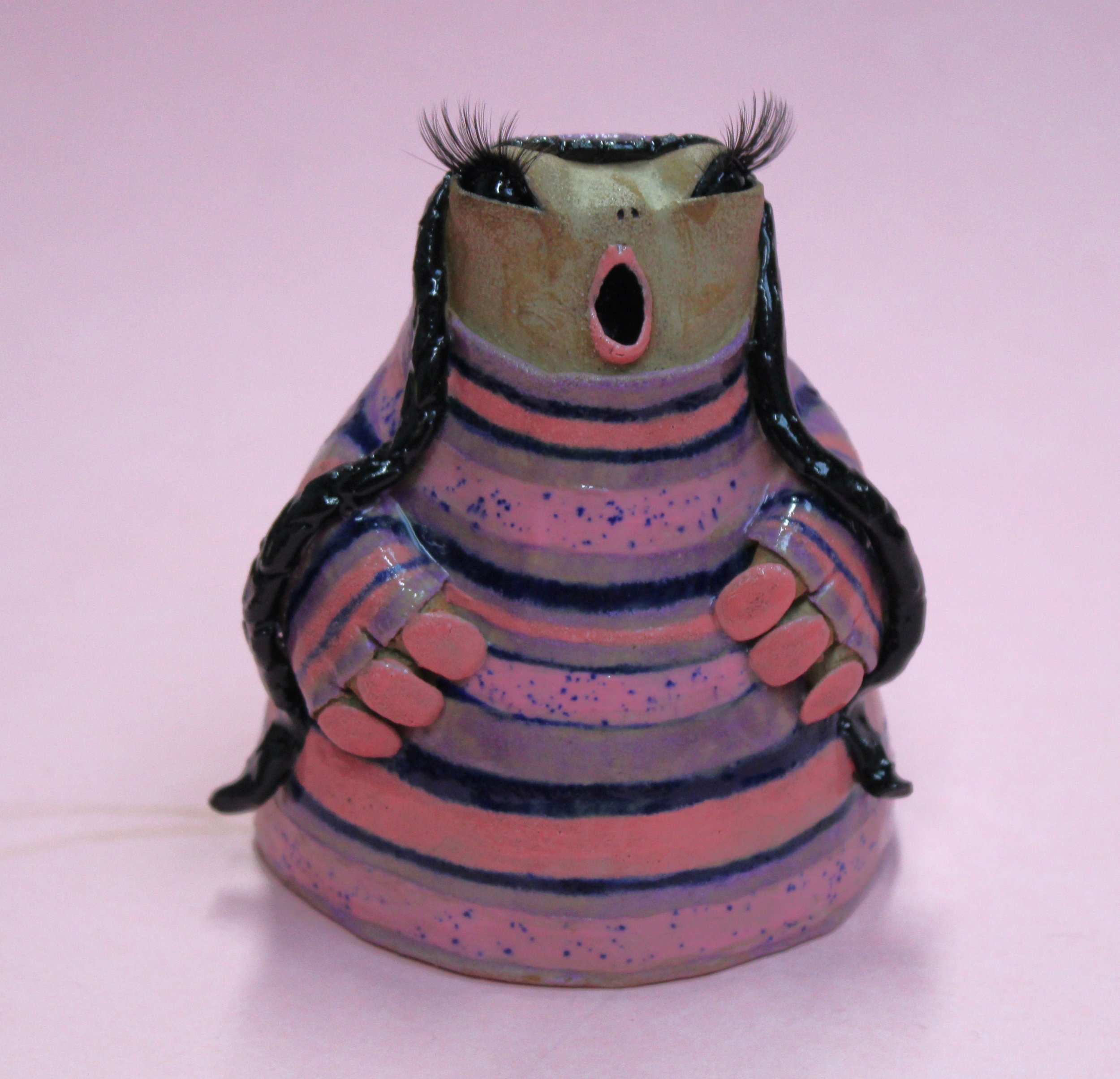 Diva in a Striped Sweater - Handmade Glam Ceramic Creature Sculpture