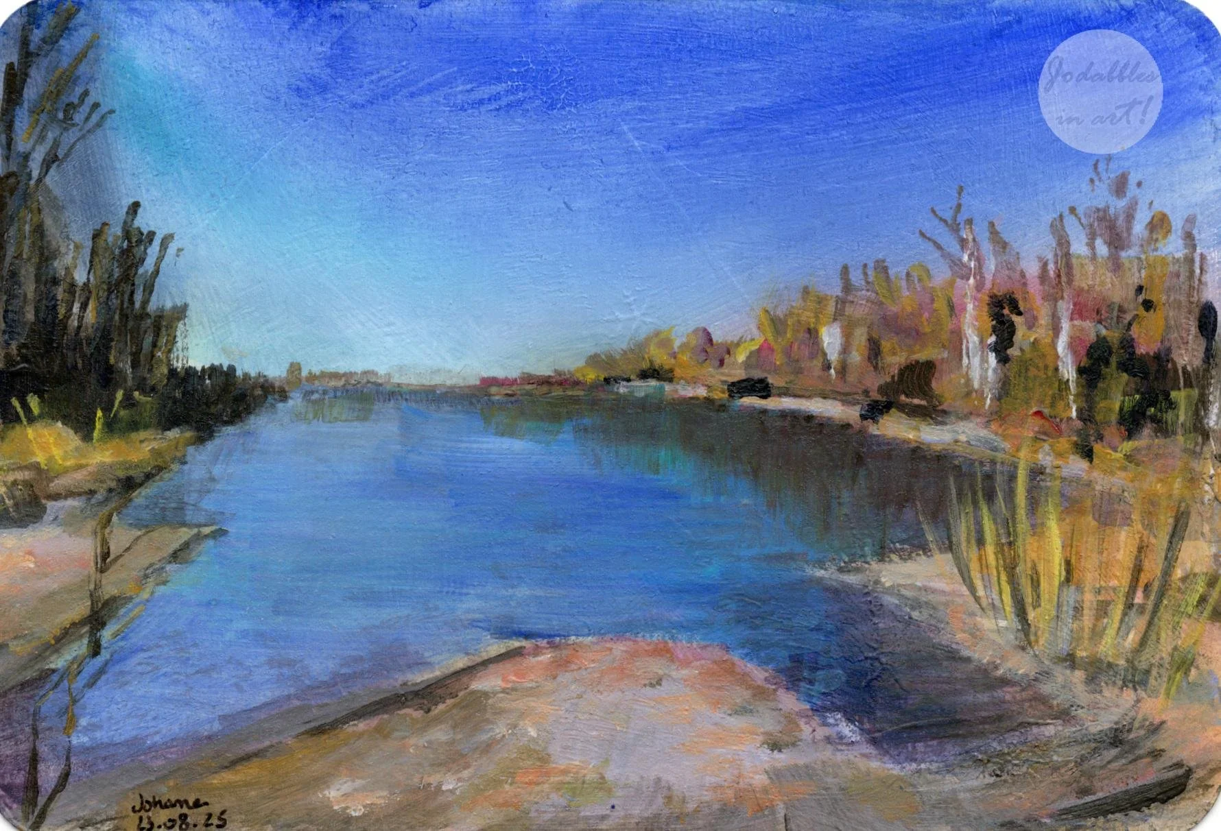 August 2025.  Acrylic paint on watercolor paper (A6 postcard) - Klosterneuburg. Own reference.