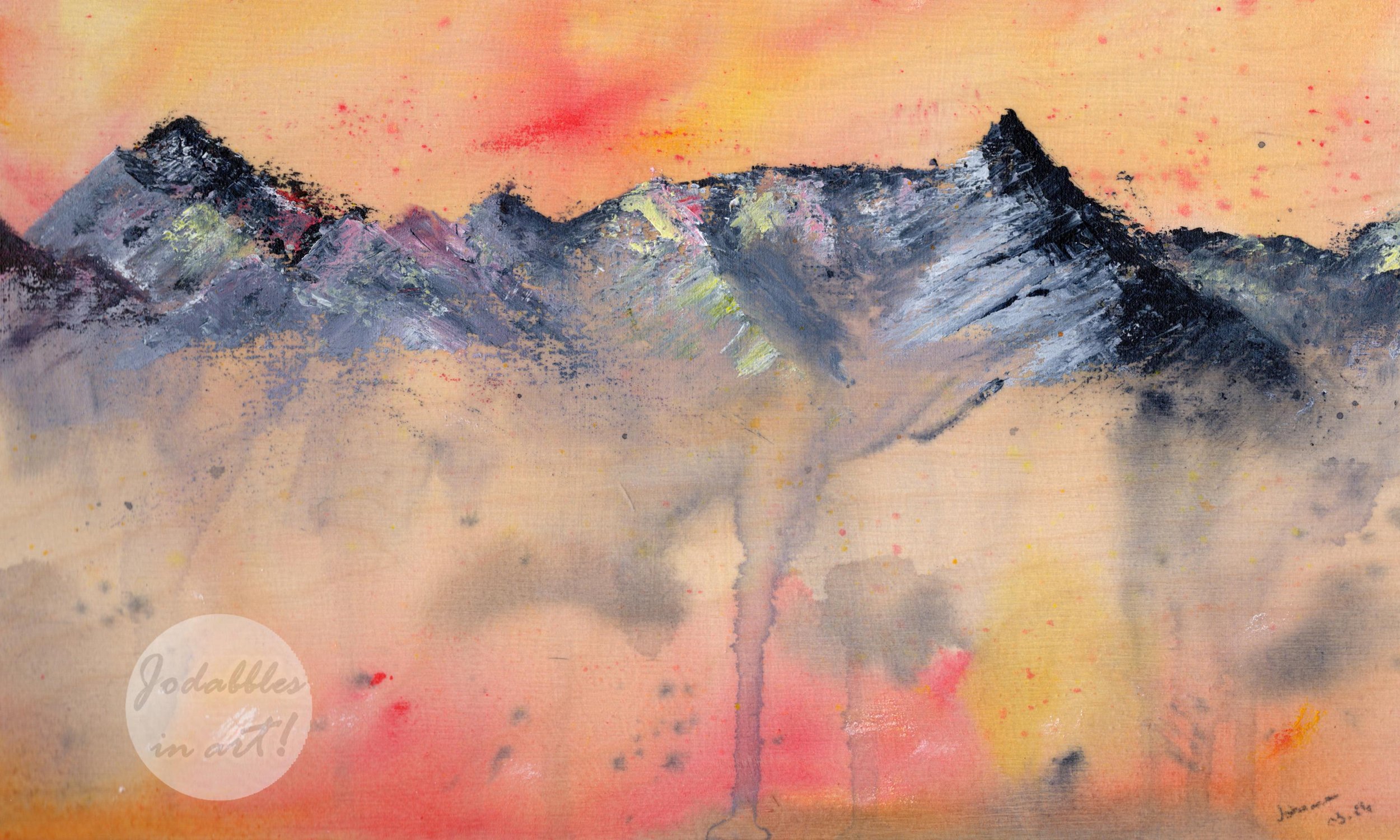 March 2024. Acrylic paint on wood panel (21x30cm) - Light on the mountains.