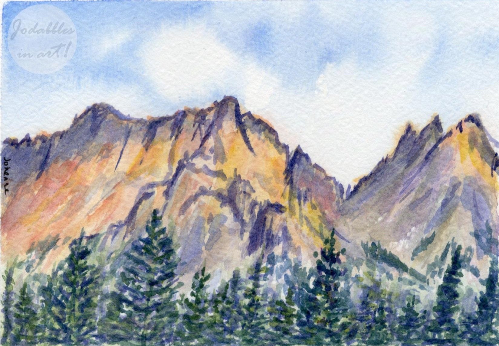 October 2023. Watercolors on Winsor & Newton cold-pressed watercolor paper - Sunset on the Dolomites. Own reference.