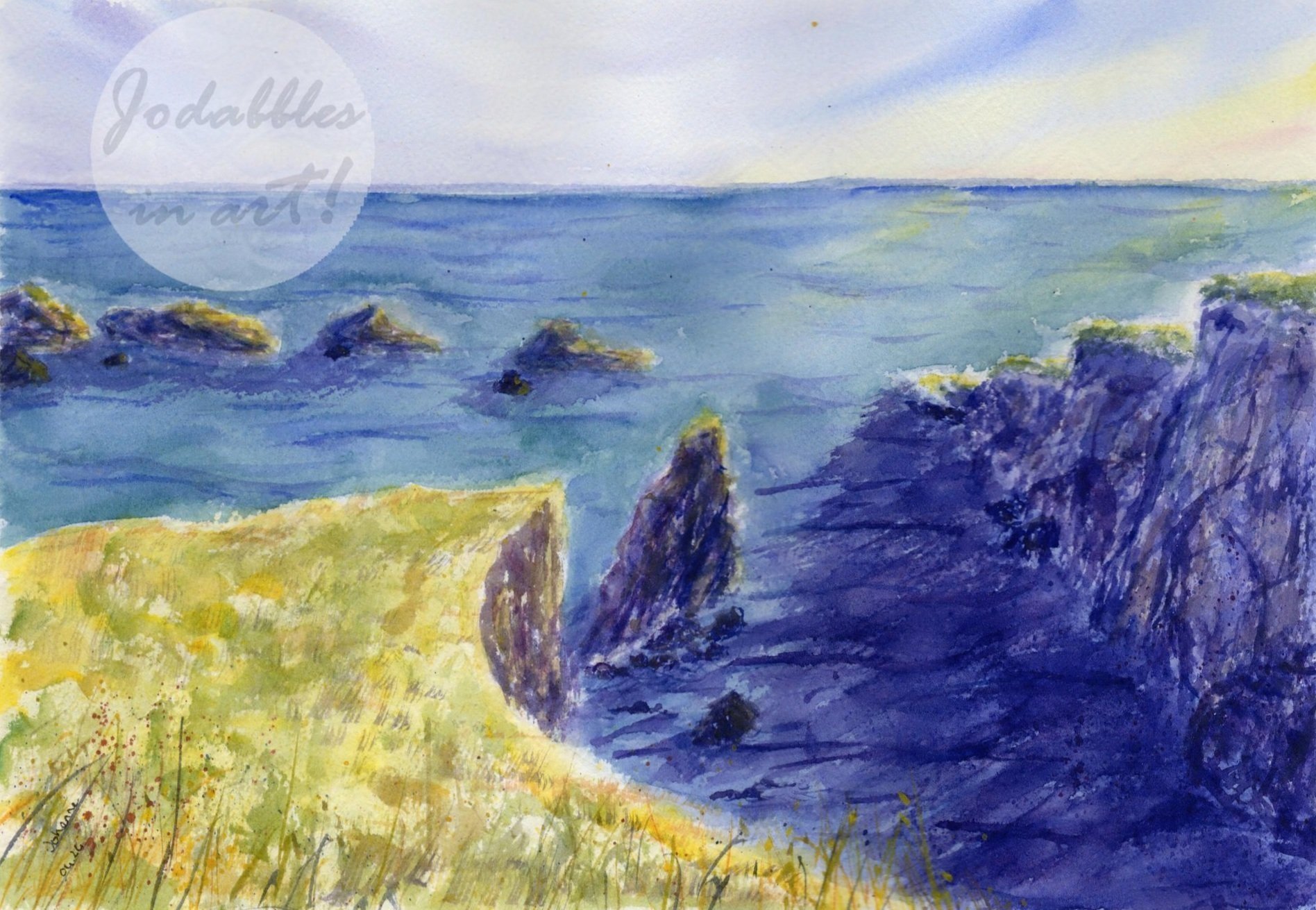 April 2024. Watercolors on cold-pressed Arches paper (26x36cm) - Sunset on the wild coast.