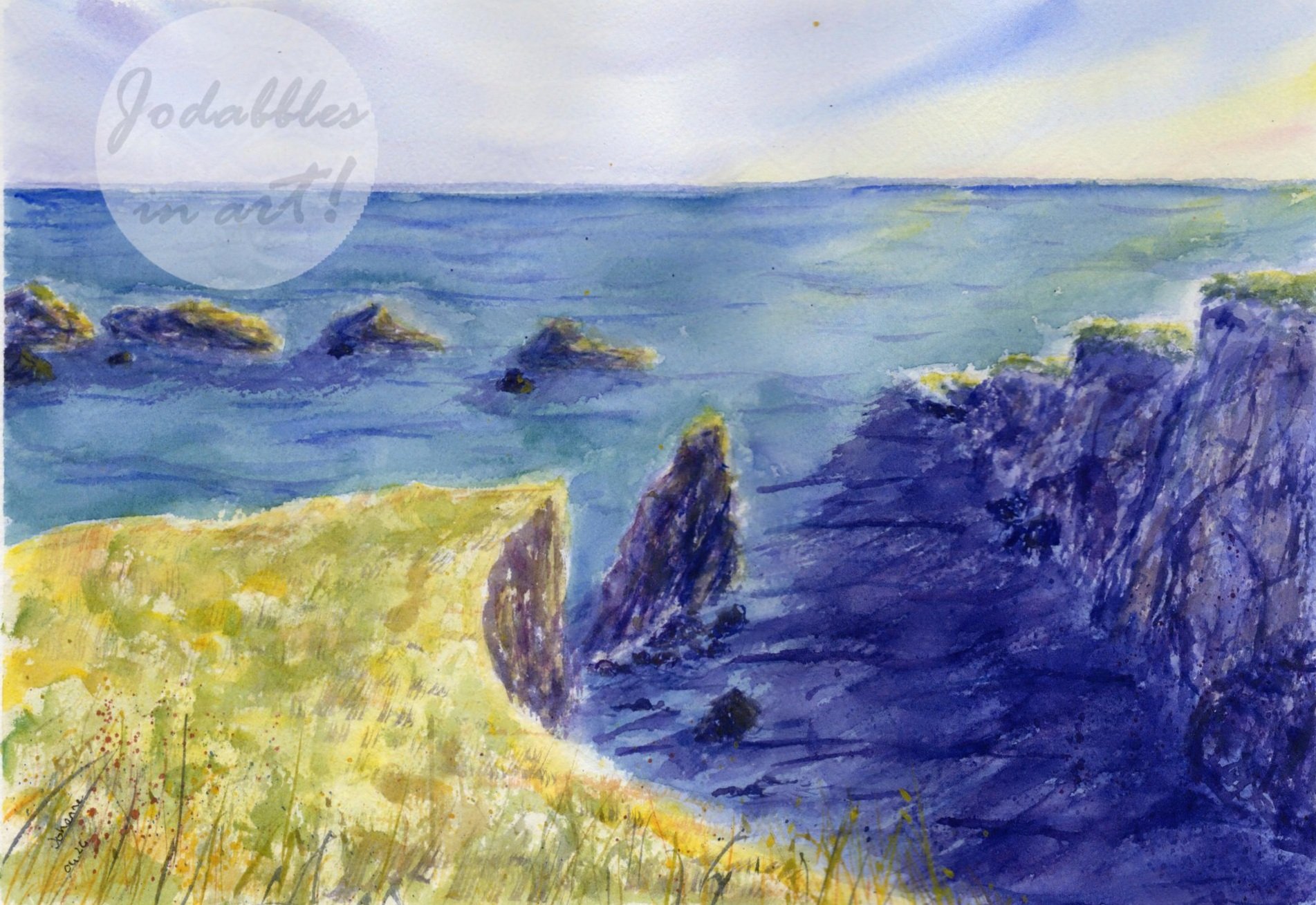 April 2024. Watercolors on cold-pressed Arches paper (26x36cm) - Sunset on the wild coast.