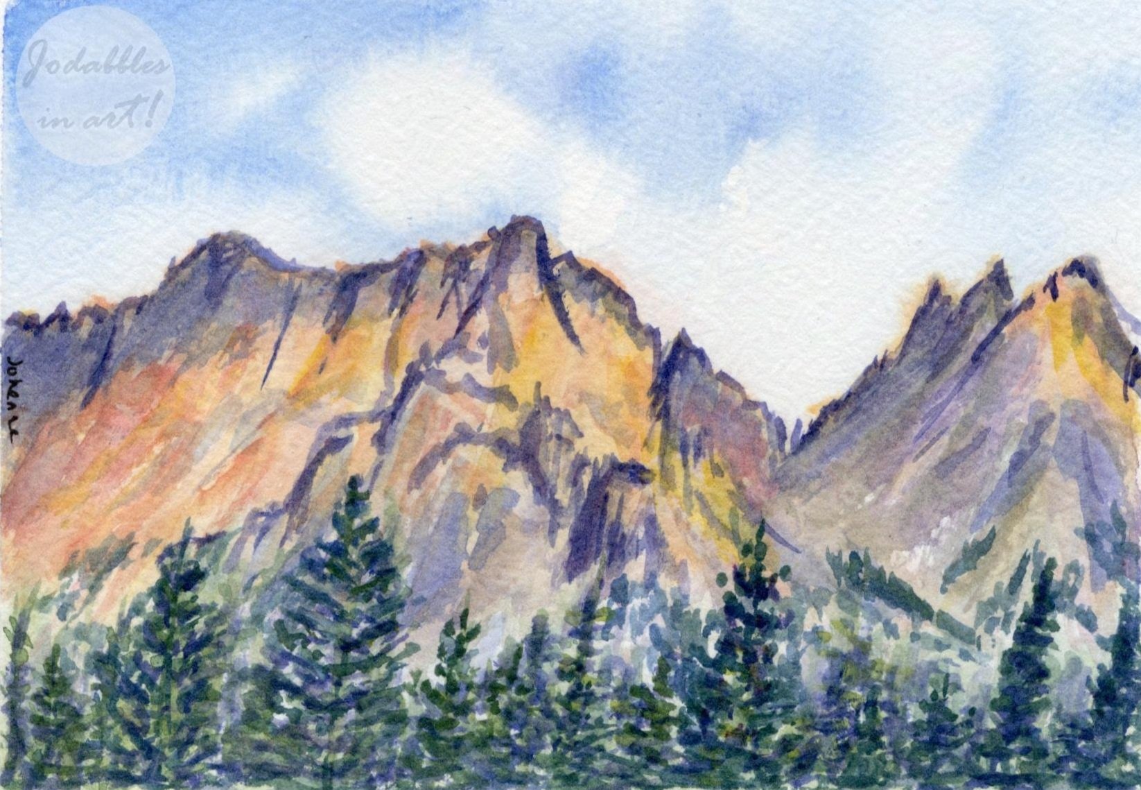 October 2023. Watercolors on Winsor & Newton cold-pressed watercolor paper - Sunset on the Dolomites. Own reference.