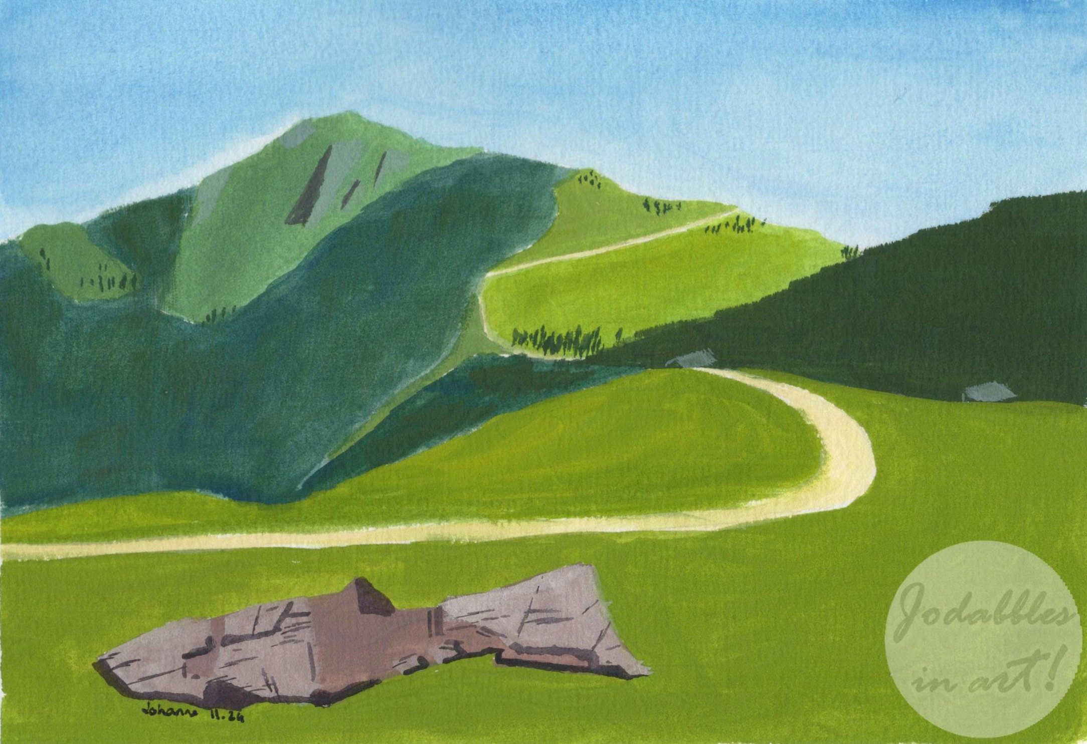 November 2024. Gouache on cold pressed Craftamo watercolor paper (A5) - Stylized mountain. Own reference.