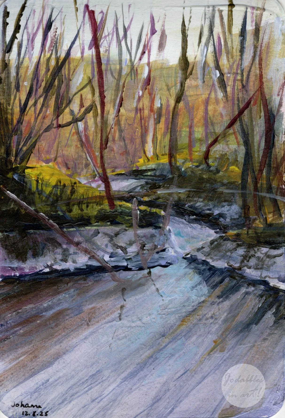 August 2025.  Acrylic paint on watercolor paper (A6 postcard) - Klosterneuburg. Own reference.