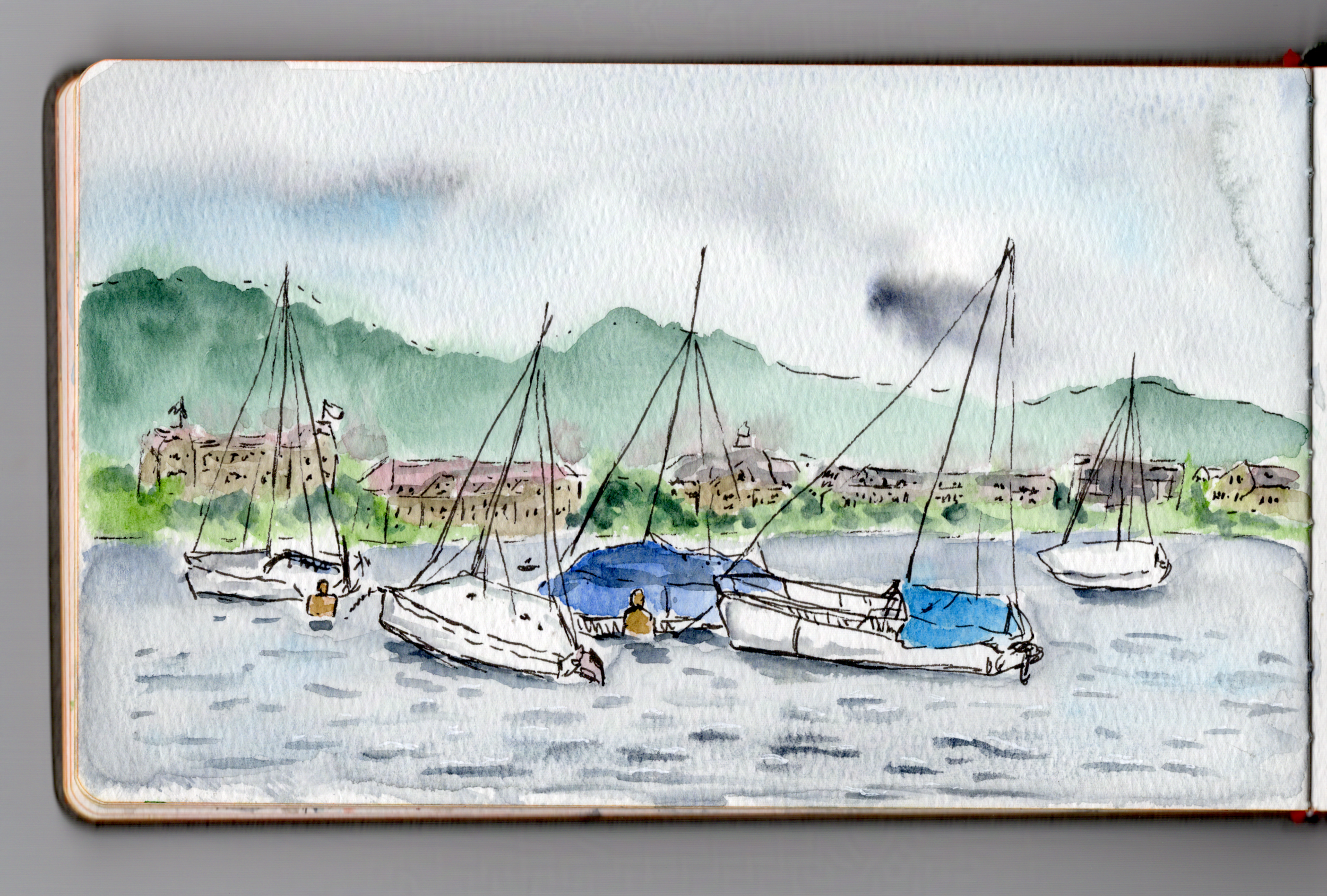 May 2023. Zürichsee in ink and watercolors.