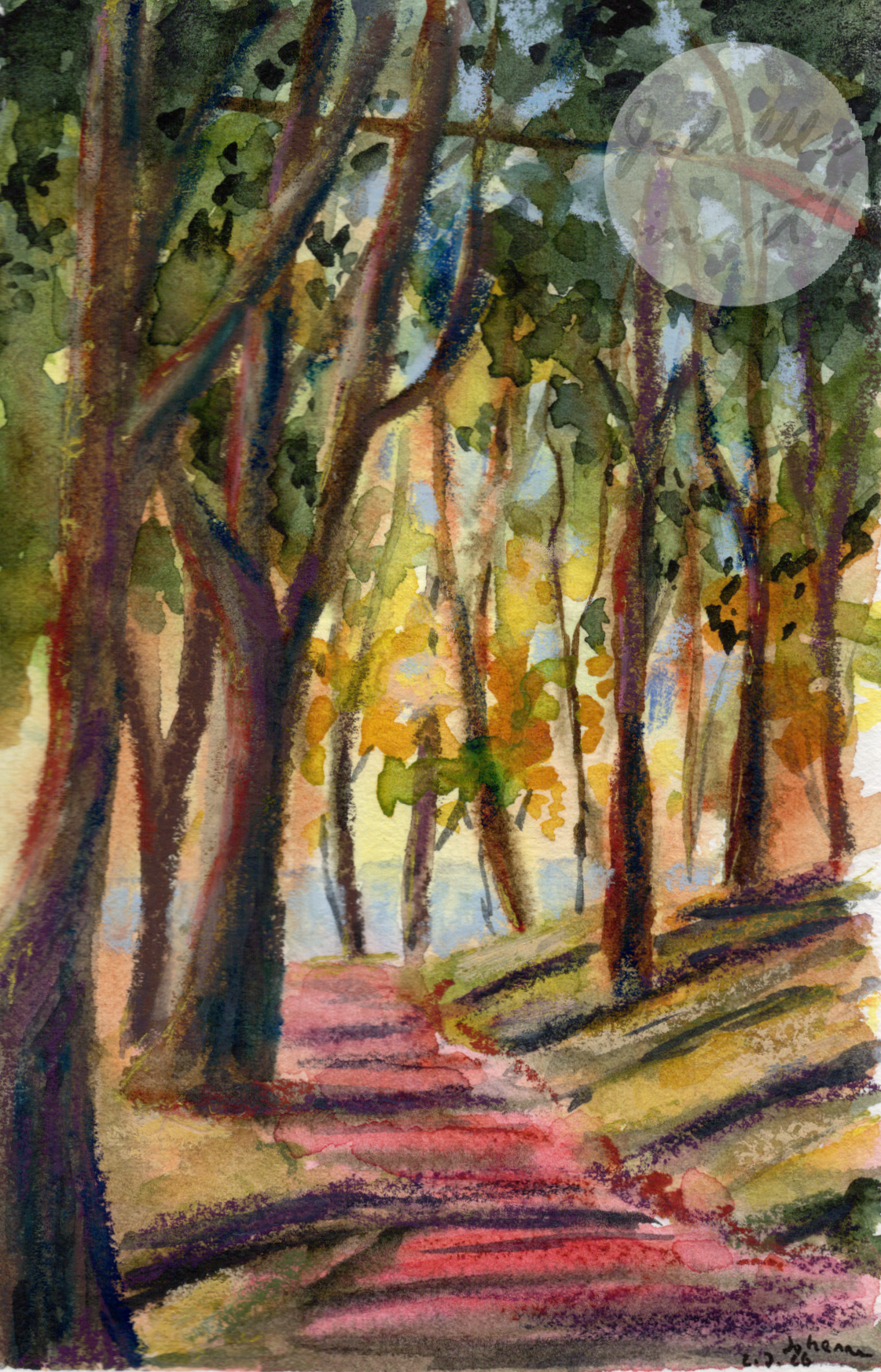 July 2026. Mixed media on cold-pressed watercolor paper - Golden hour in Bergen. Own reference.