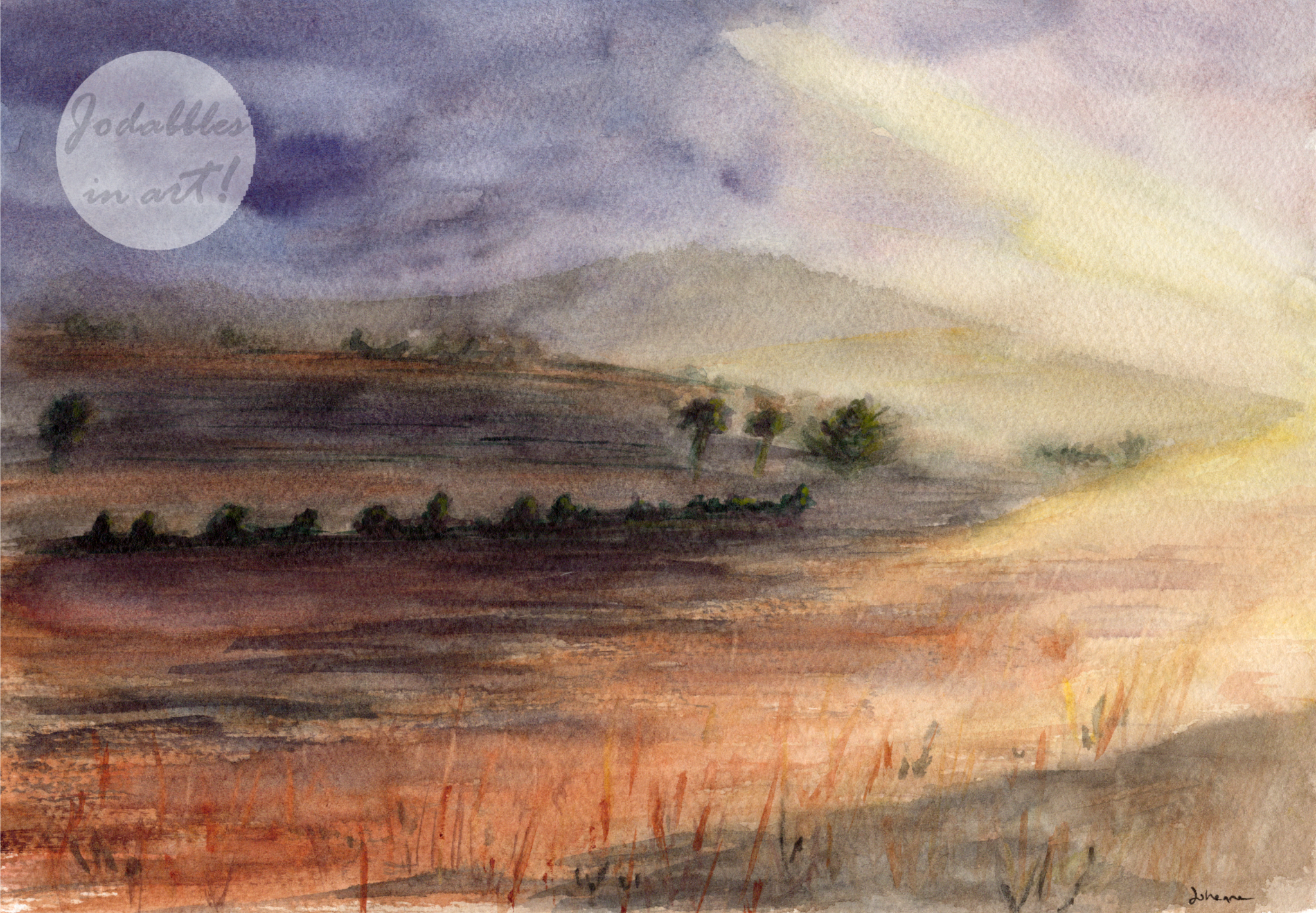 October 2023. Watercolors on Winsor & Newton cold-pressed watercolor paper (7x10in) - Sunset in Madagascar. Own reference.