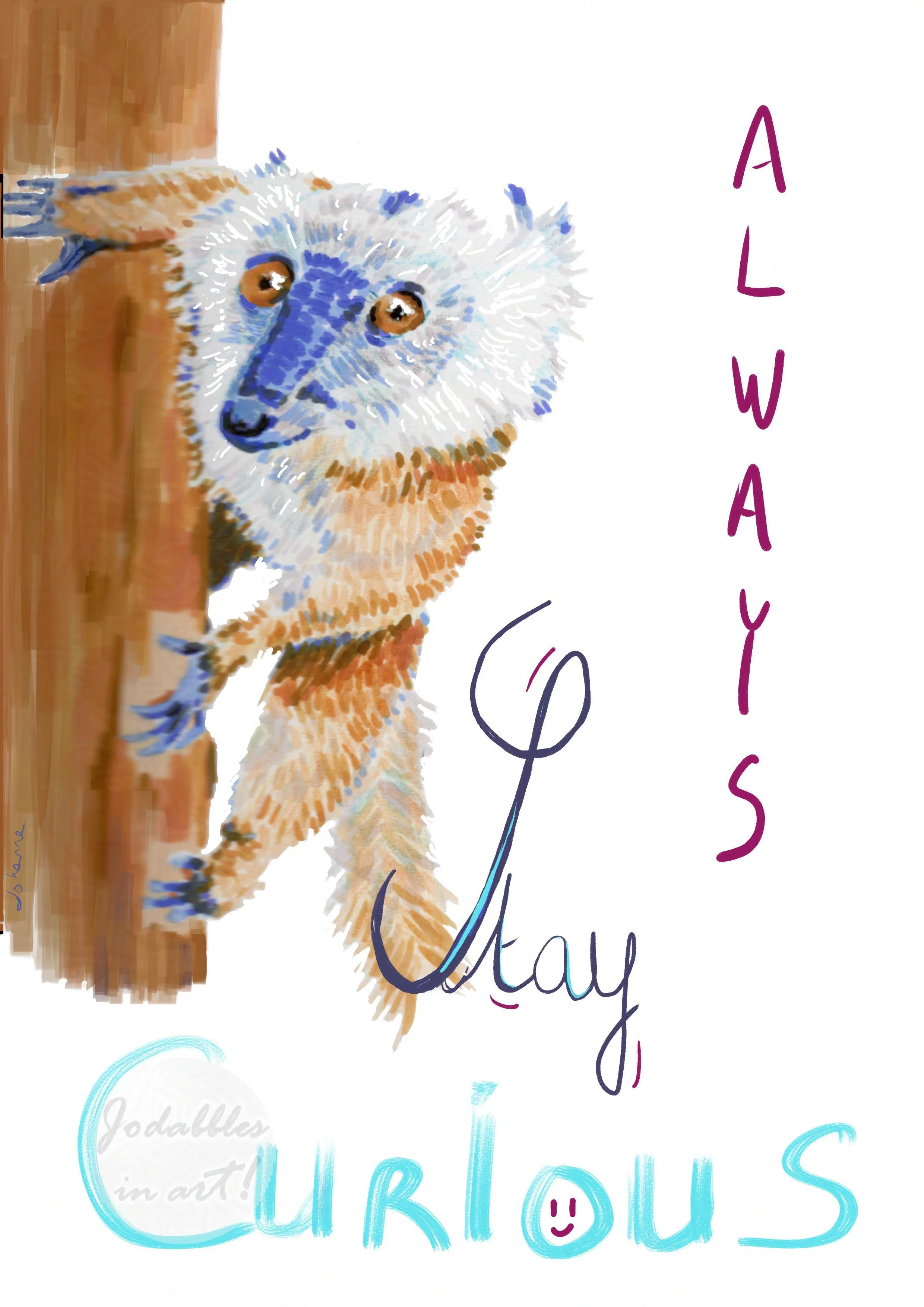 September 2023. Based of alcohol-based markers and colored pencils on Clairefontaine marker sketchbook + Krita. Curious lemur. Own reference.