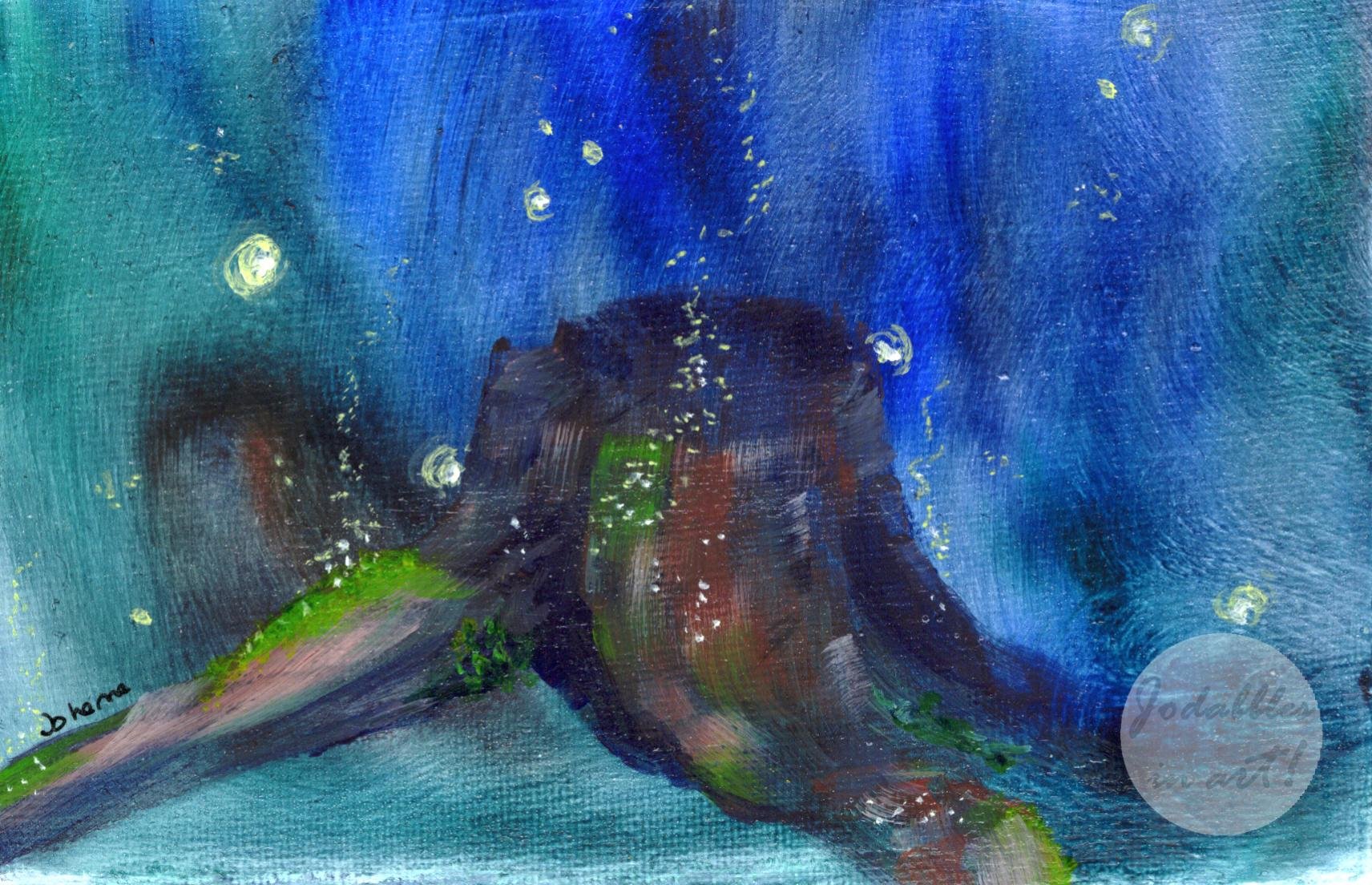 September 2024. Acrylic paint on canvas board (10x15cm) - Fantsay forest stump.