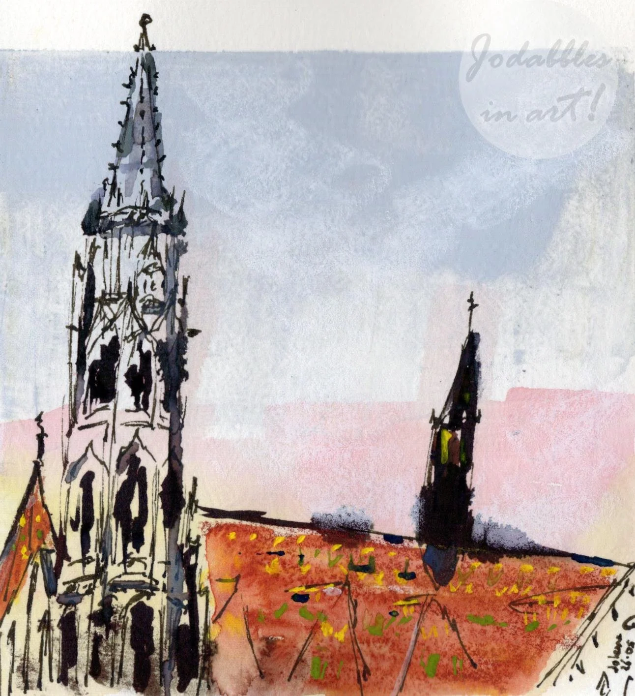 Budapest, Hungary. 2023. Gouache & mixed media.