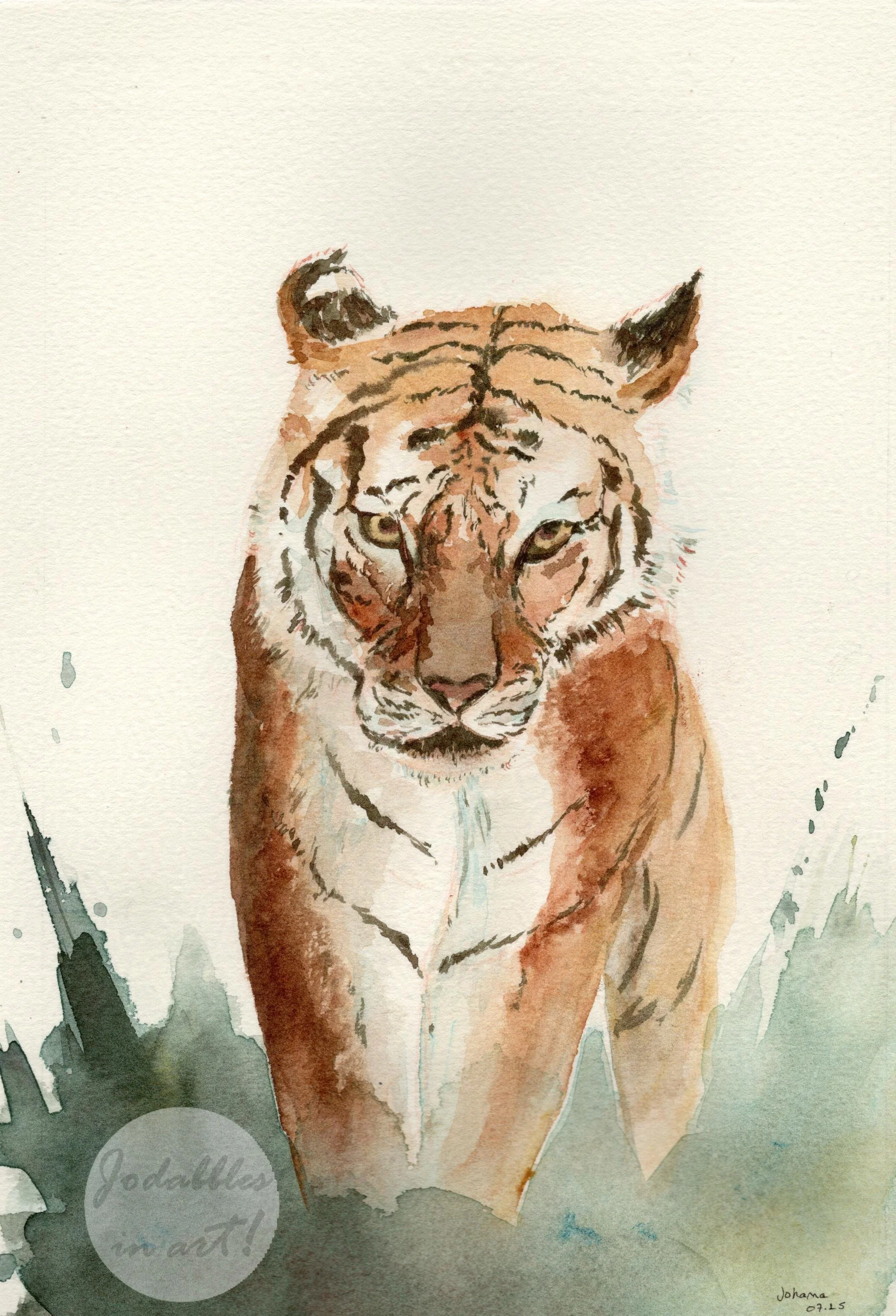 July 2025. Watercolors on Saunders & Waterford cold pressed paper (16,6x23,5cm) - Earth tiger. Unsplash reference (from Mike Marrah).