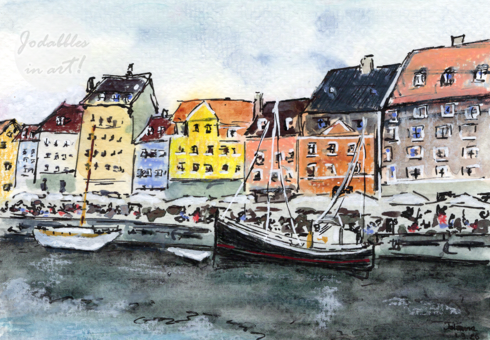 March 2026. Mixed media on Fabriano cold pressed 300gsm, 25% cotton, postcards (10,5x14,8cm) - Copenhagen. Own reference.